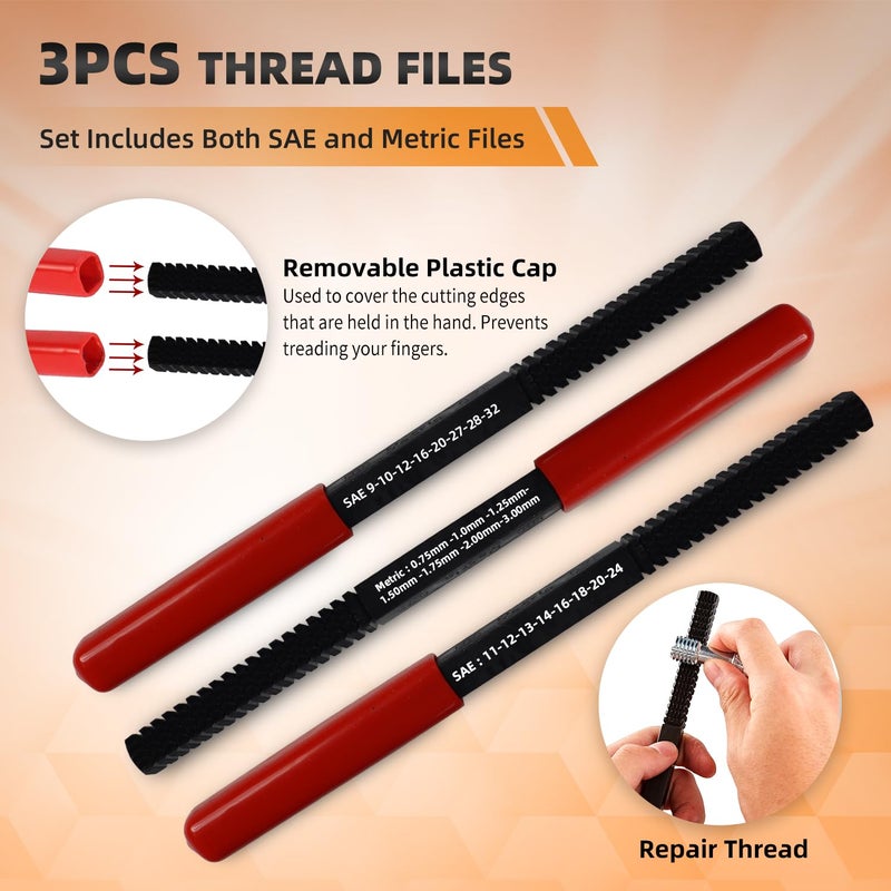 Pikwo 61Pcs Thread Restorer Kit, Rethread Repair Tool, UNC UNF & MetricThread Chaser Set with Thread Pitch Gauge - Image 3